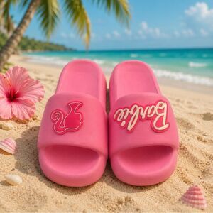 Pink *Barbie* Slide Sandals with Logo EUC Ladies Sz 39/40